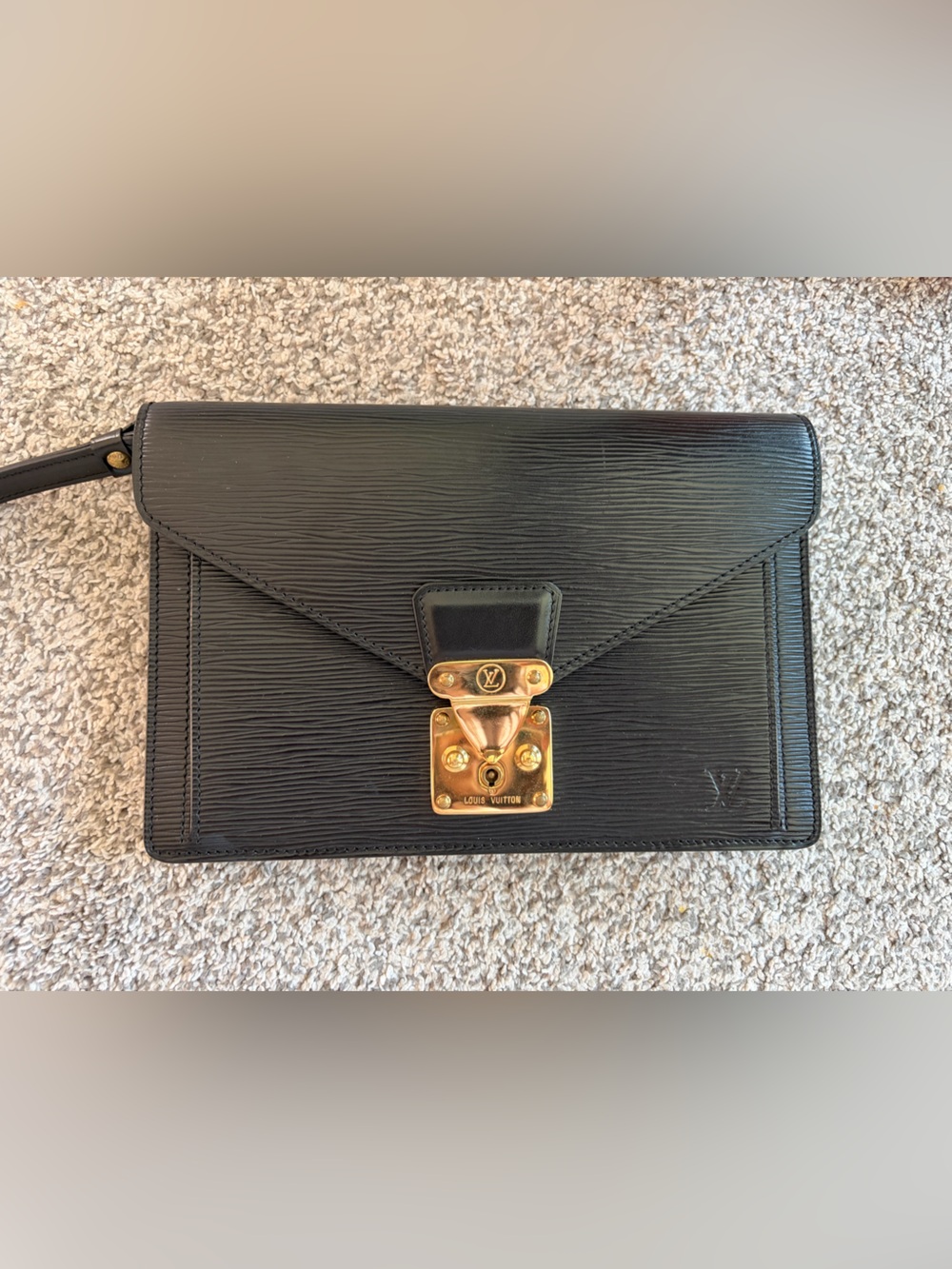 Louis Vuitton Black Epi Leather Wristlet with Gold-Tone Lock